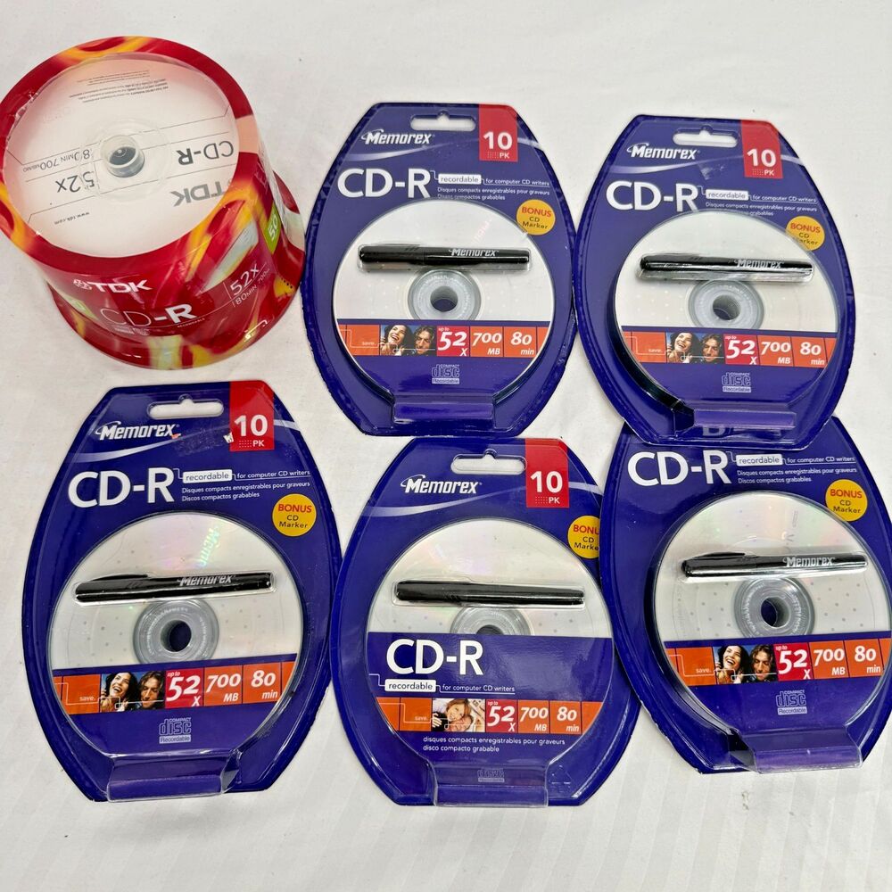 Memorex TDK CD-R Blank Disc Lot 50 Pack Spindle & Five 10 Packs With Markers